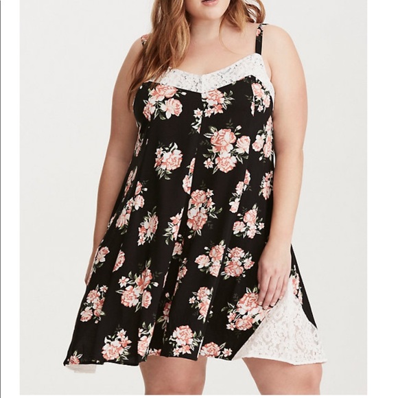 torrid Dresses & Skirts - Torrid FLORAL PRINT LACE INSET A-LINE SLIP DRESS